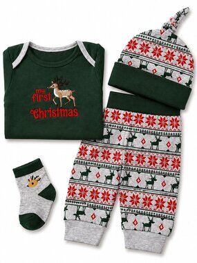 NWT Baby Essentials 4 Piece Christmas Outfit Set Baby Boys Size 6 Months